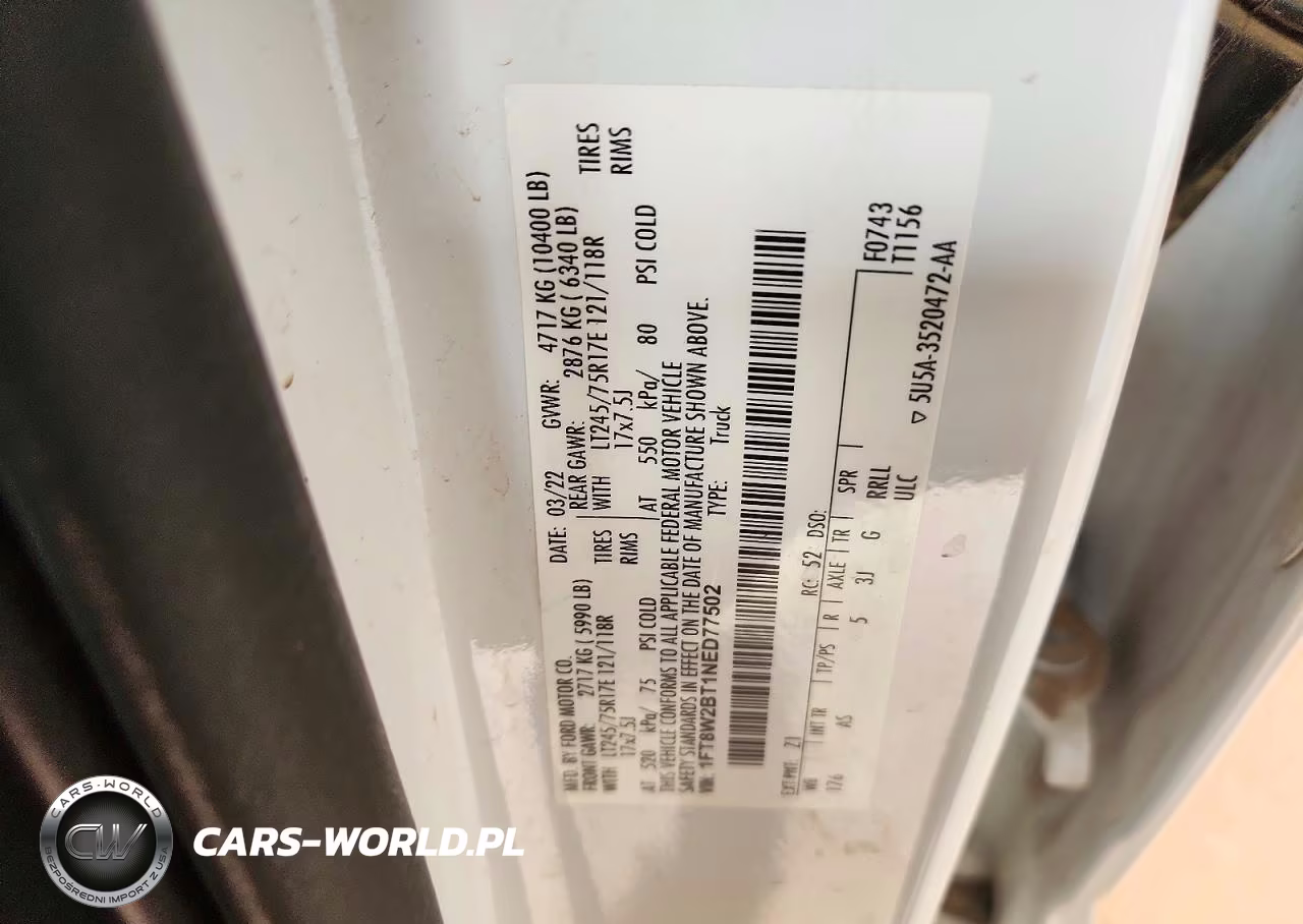 2022 Ford F250 Super Duty VIN:1FT8W2BT1NED77502 - 12