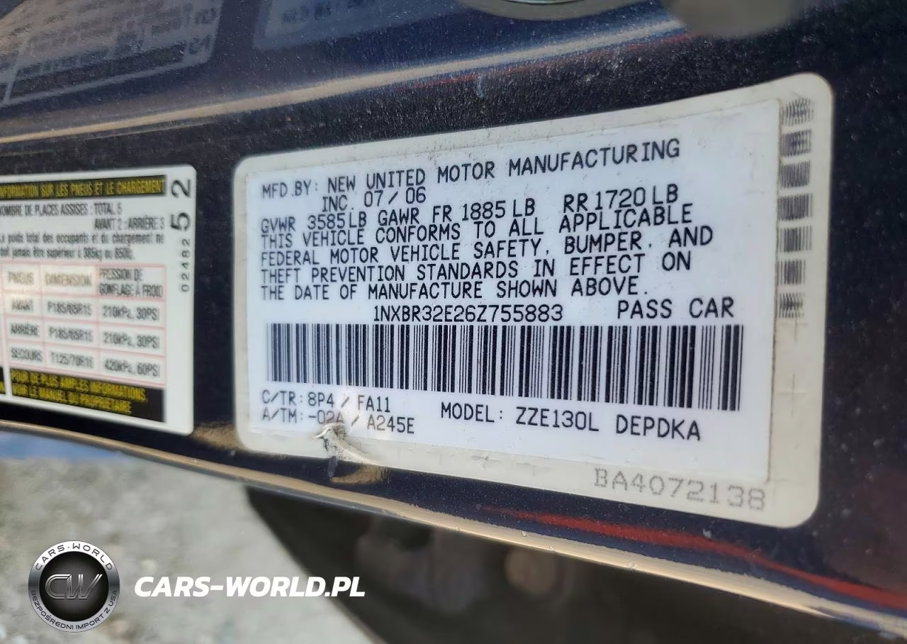 2006 Toyota Corolla Ce VIN:1NXBR32E26Z755883 - 12