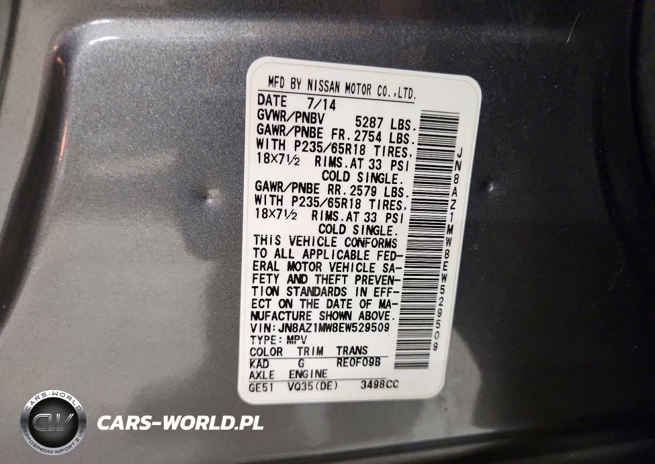 2014 Nissan Murano Sl VIN:JN8AZ1MW8EW529509 - 13