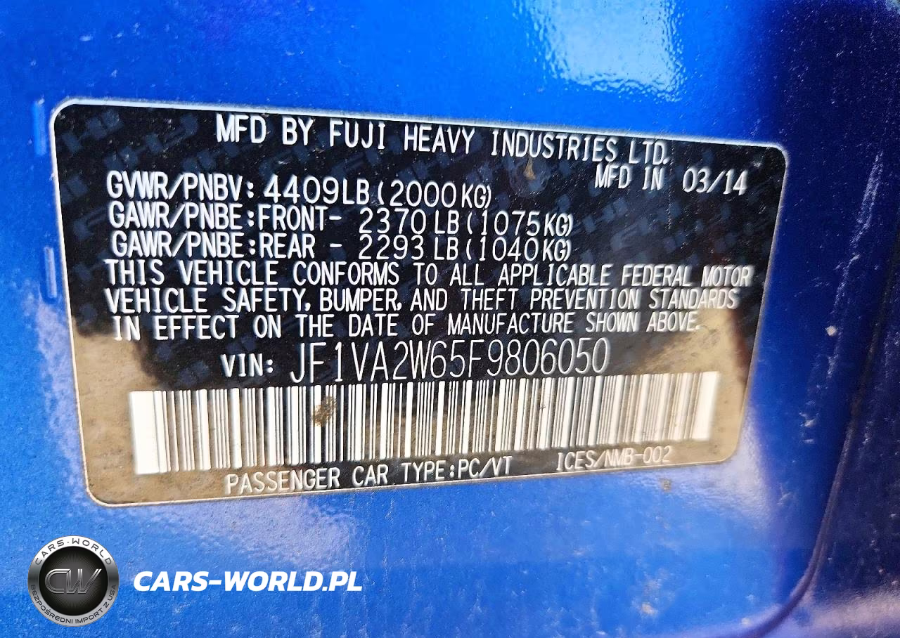 2015 Subaru Wrx Sti Launch Edition VIN:JF1VA2W65F9806050 - 12