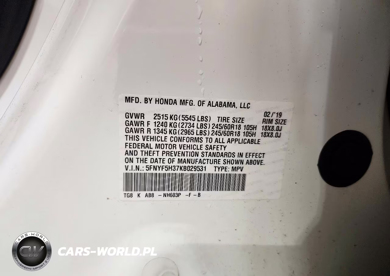 2019 Honda Pilot Ex VIN:5FNYF5H37KB029531 - 13