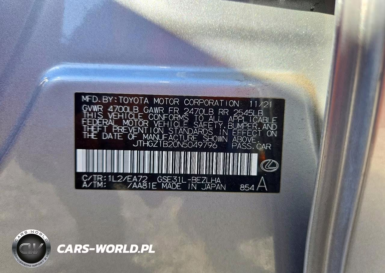 2022 Lexus Is 350 F Sport VIN:JTHGZ1B20N5049796 - 12
