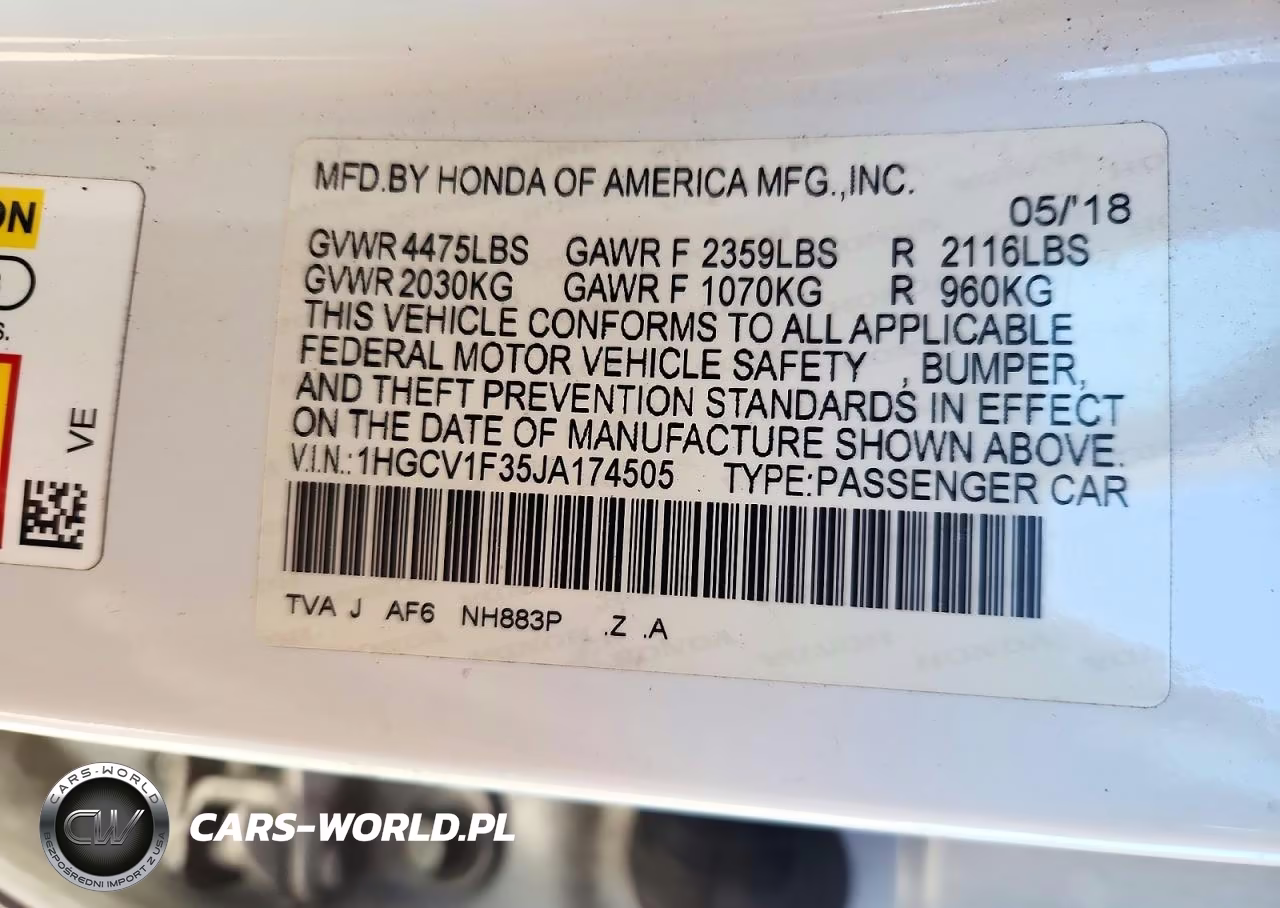 2018 Honda Accord Sport VIN:1HGCV1F35JA174505 - 12