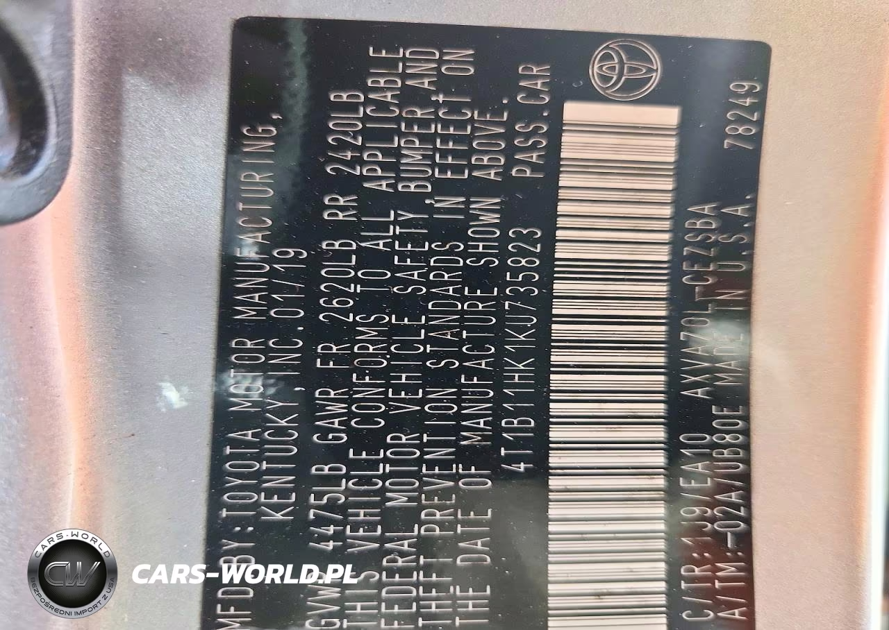 2019 Toyota Camry Se VIN:4T1B11HK1KU735823 - 12