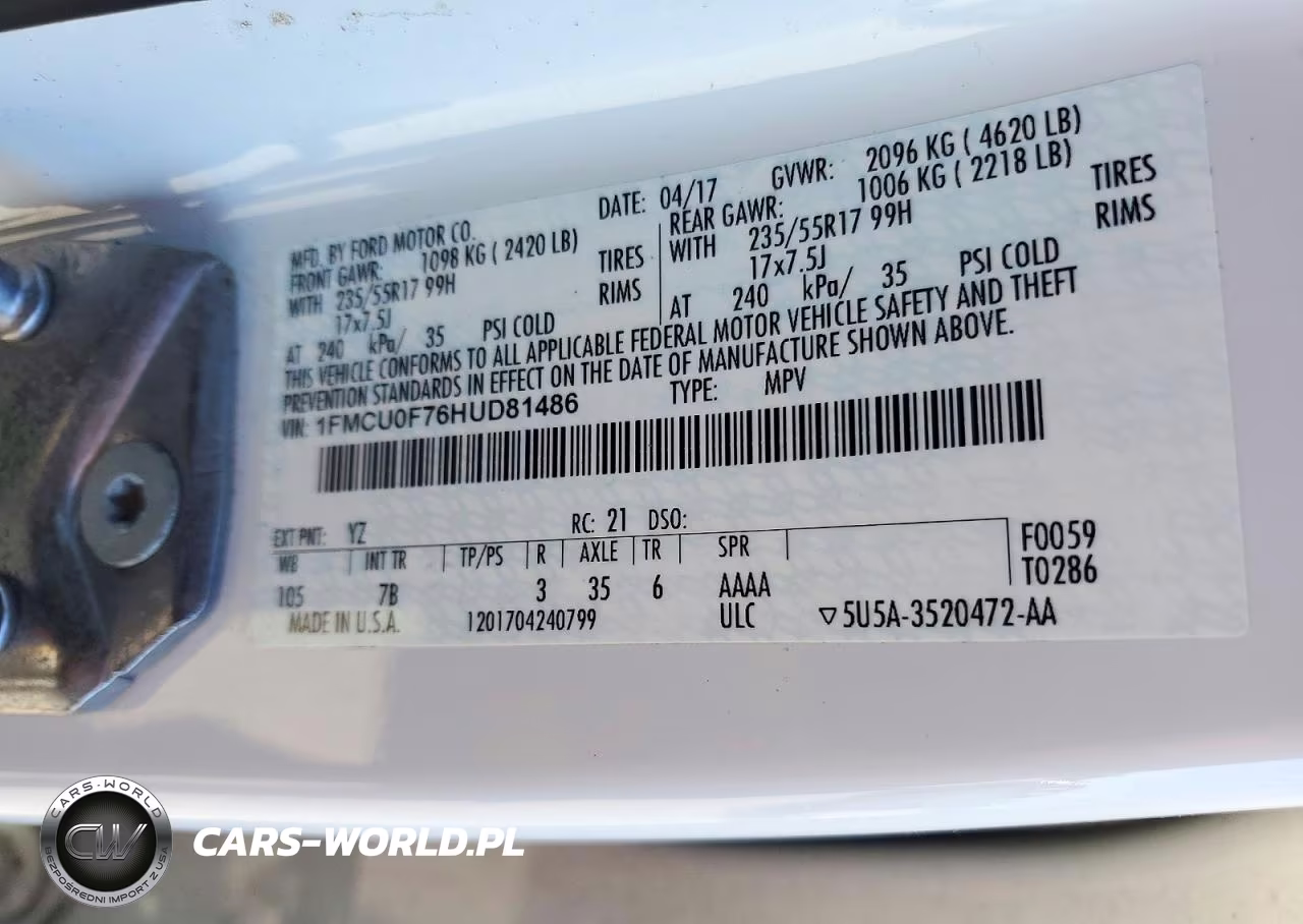 2017 Ford Escape S VIN:1FMCU0F76HUD81486 - 13