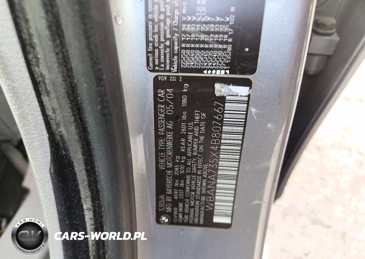2004 BMW 530 I VIN:WBANA735X4B807667 - 13