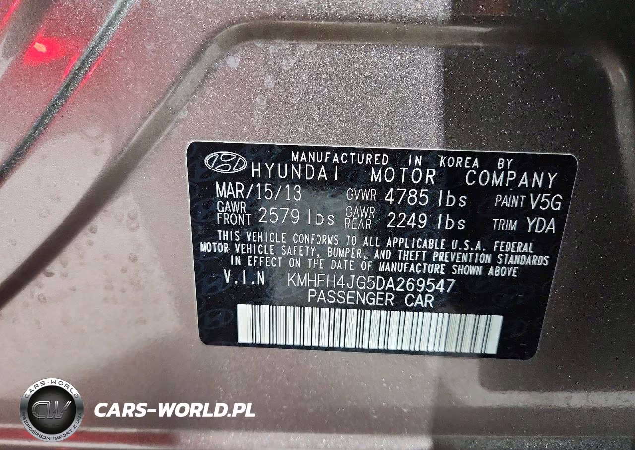 2013 Hyundai Azera Base VIN:KMHFH4JG5DA269547 - 12