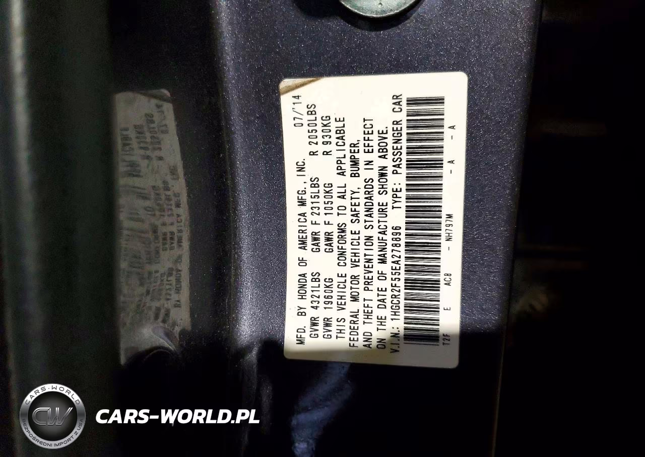 2014 Honda Accord Sport VIN:1HGCR2F55EA278896 - 12