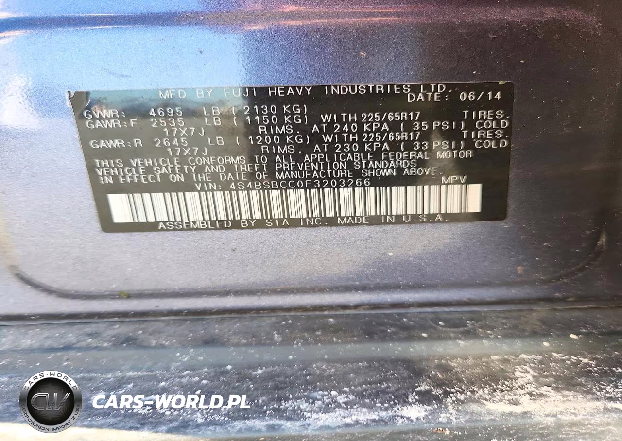 2015 Subaru Outback 2.5I Premium VIN:4S4BSBCC0F3203266 - 13