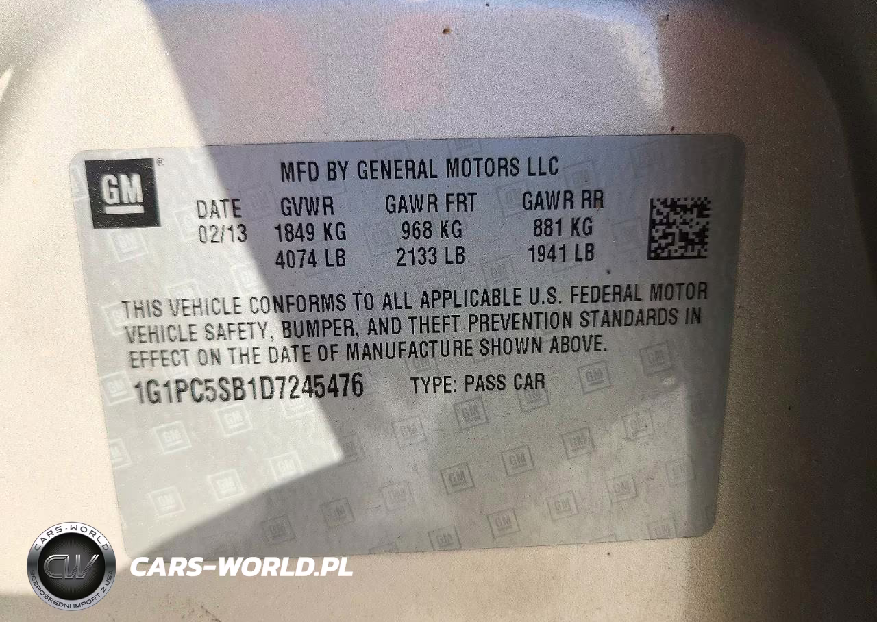 2013 Chevrolet Cruze Lt VIN:1G1PC5SB1D7245476 - 12
