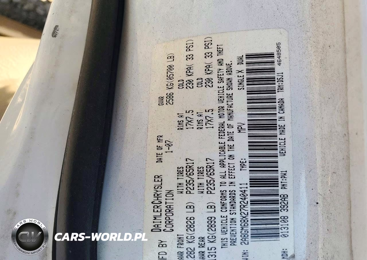 2007 Chrysler Pacifica Touring VIN:2A8GM68X27R240411 - 13