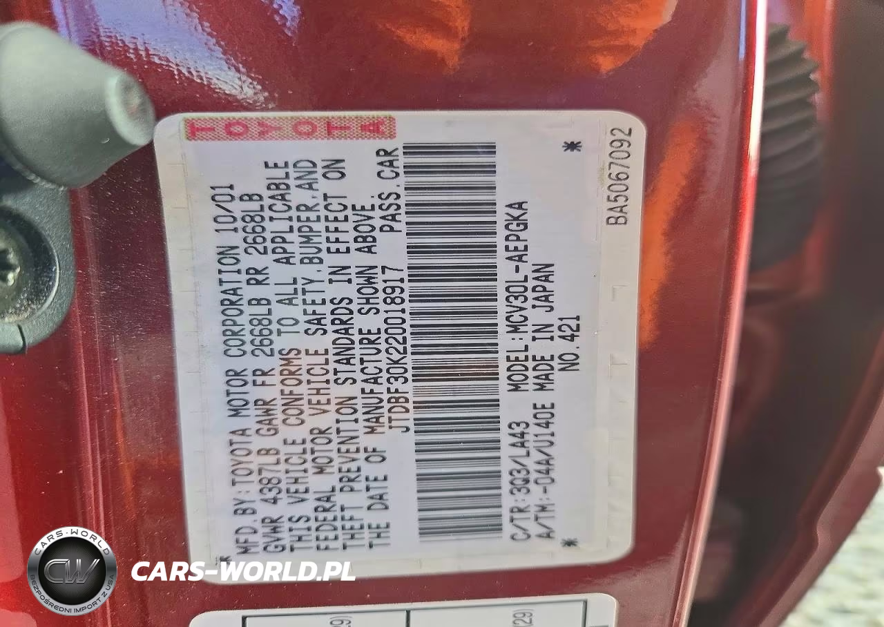2002 Toyota Camry Xle V6 VIN:JTDBF30K220018917 - 12