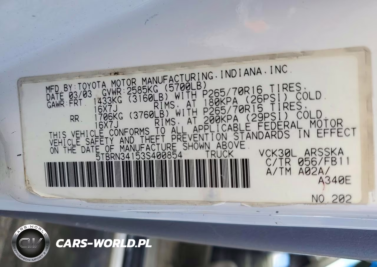 2003 Toyota Tundra Sr5 VIN:5TBRN34153S400854 - 12