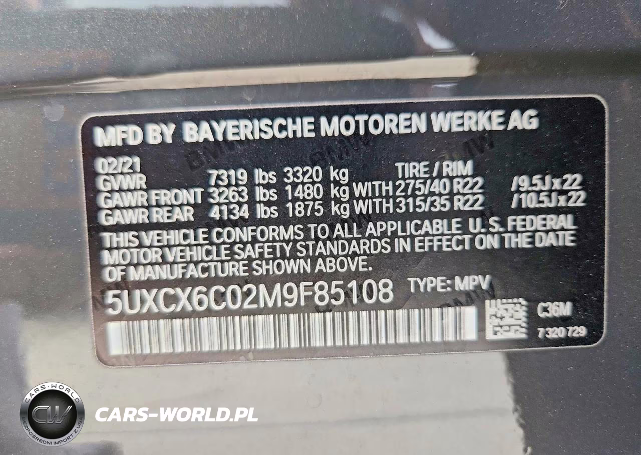 2021 BMW X7 M50I VIN:5UXCX6C02M9F85108 - 12
