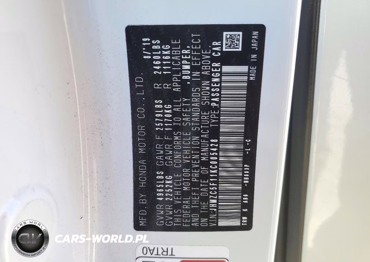 2019 Honda Clarity VIN:JHMZC5F11KC005428 - 12