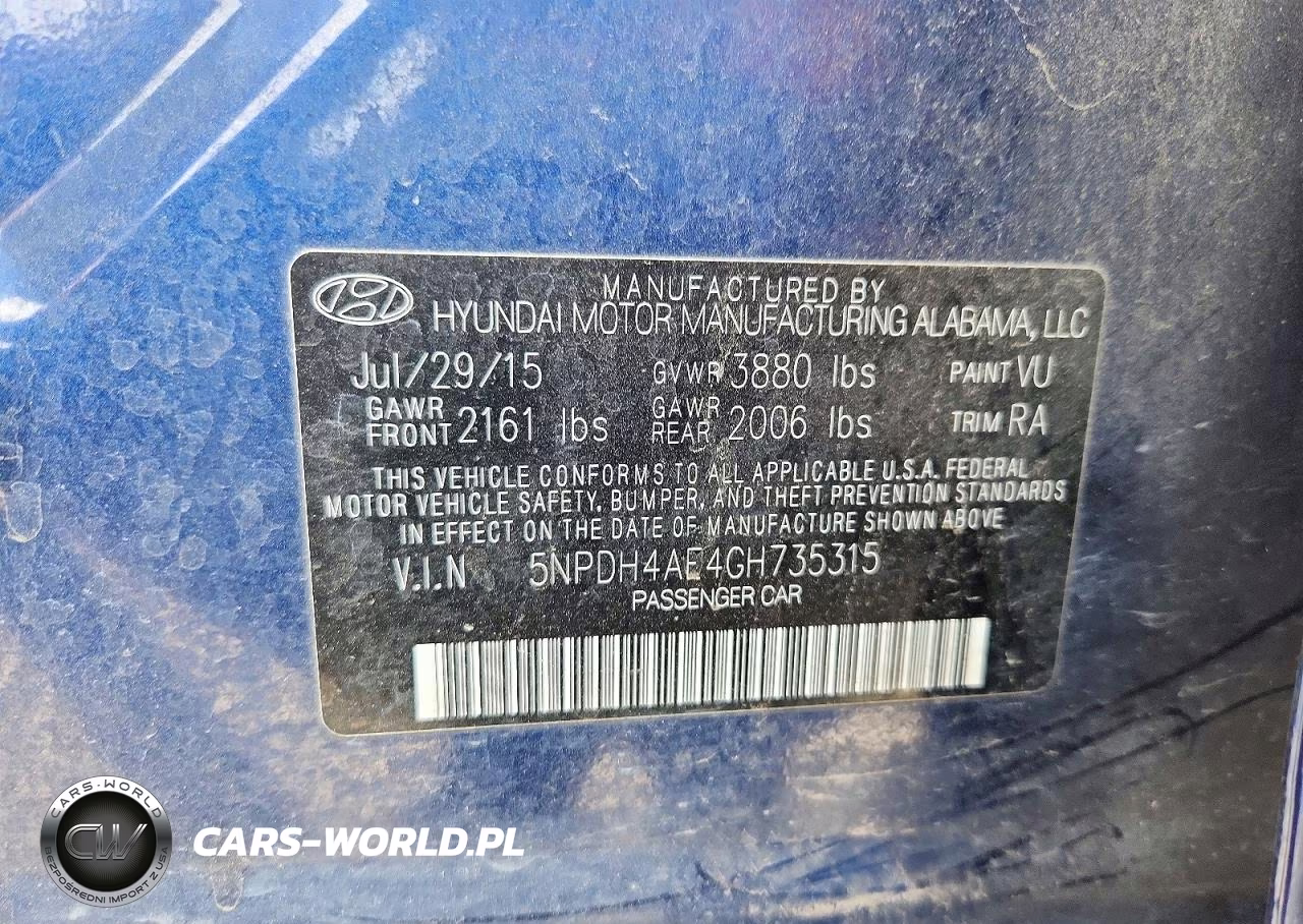 2016 Hyundai Elantra Se VIN:5NPDH4AE4GH735315 - 12