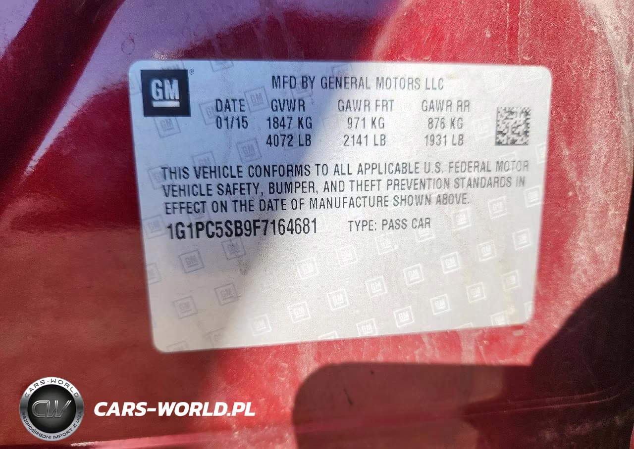 2015 Chevrolet Cruze Lt VIN:1G1PC5SB9F7164681 - 12