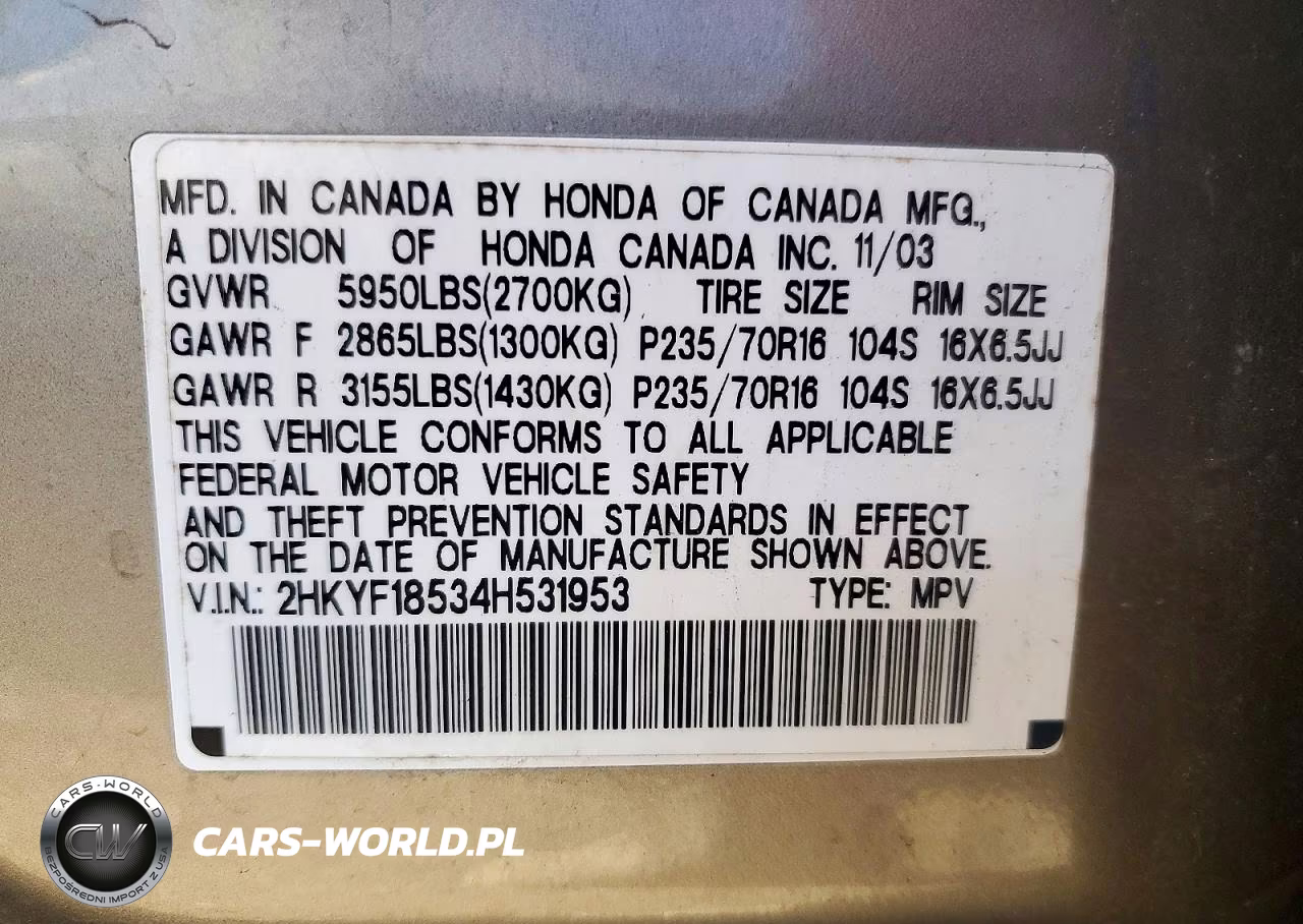 2004 Honda Pilot Exl VIN:2HKYF18534H531953 - 13