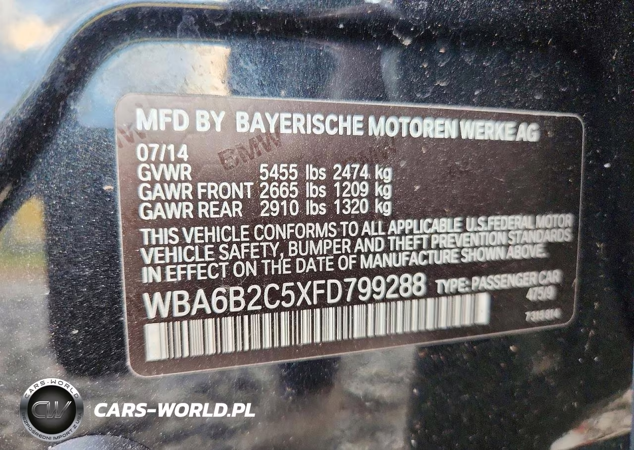 2015 BMW 650 I Gran Coupe VIN:WBA6B2C5XFD799288 - 12