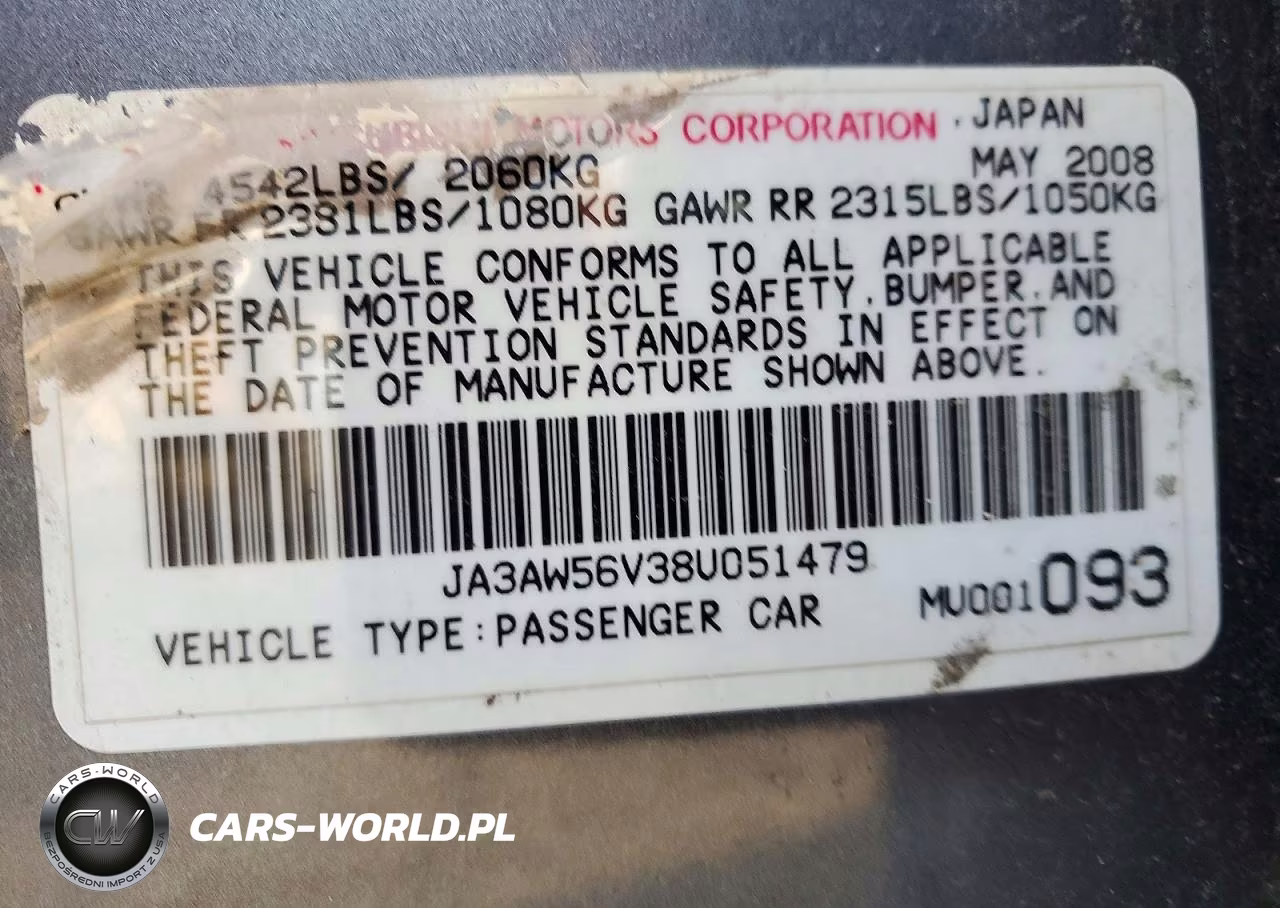 2008 Mitsubishi Lancer Evolution Mr VIN:JA3AW56V38U051479 - 12