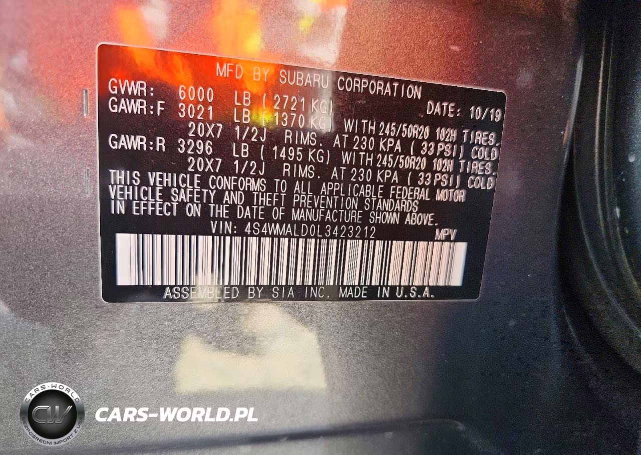2020 Subaru Ascent Limited VIN:4S4WMALD0L3423212 - 14