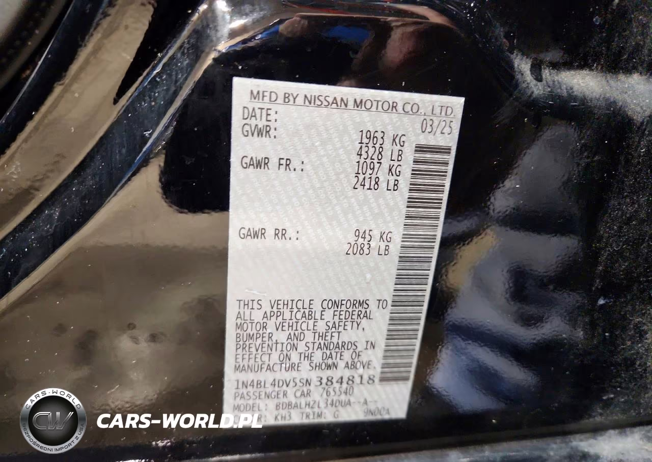 2025 Nissan Altima Sv VIN:1N4BL4DV5SN384818 - 12