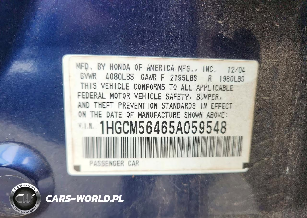 2005 Honda Accord Lx VIN:1HGCM56465A059548 - 12