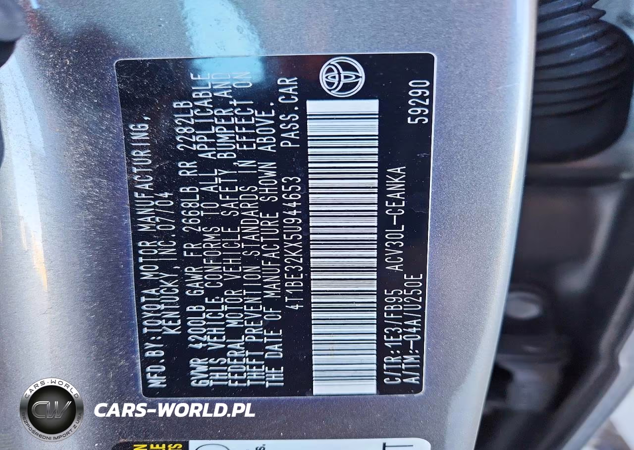 2005 Toyota Camry Standard VIN:4T1BE32KX5U944653 - 12