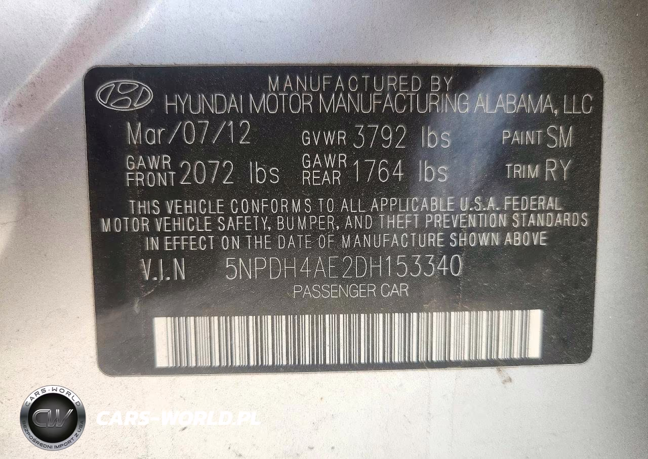 2013 Hyundai Elantra Limited VIN:5NPDH4AE2DH153340 - 12