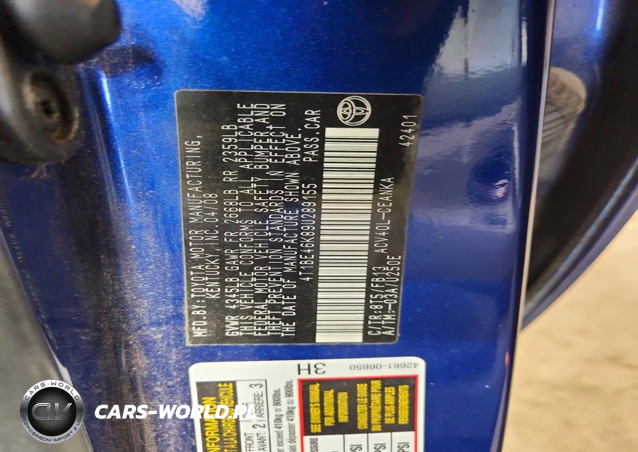 2009 Toyota Camry Base VIN:4T1BE46K89U289155 - 12