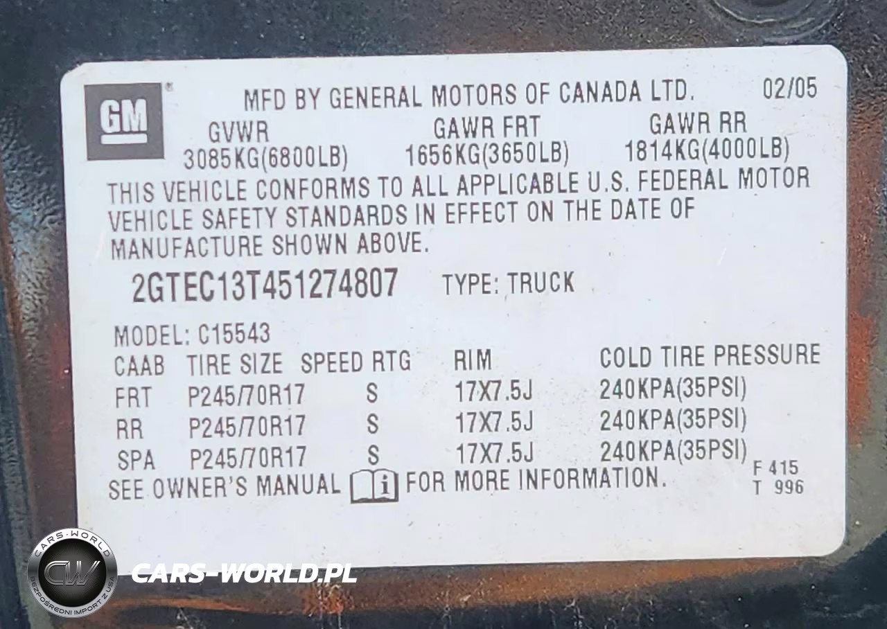 2005 GMC New Sierra C1500 VIN:2GTEC13T451274807 - 13