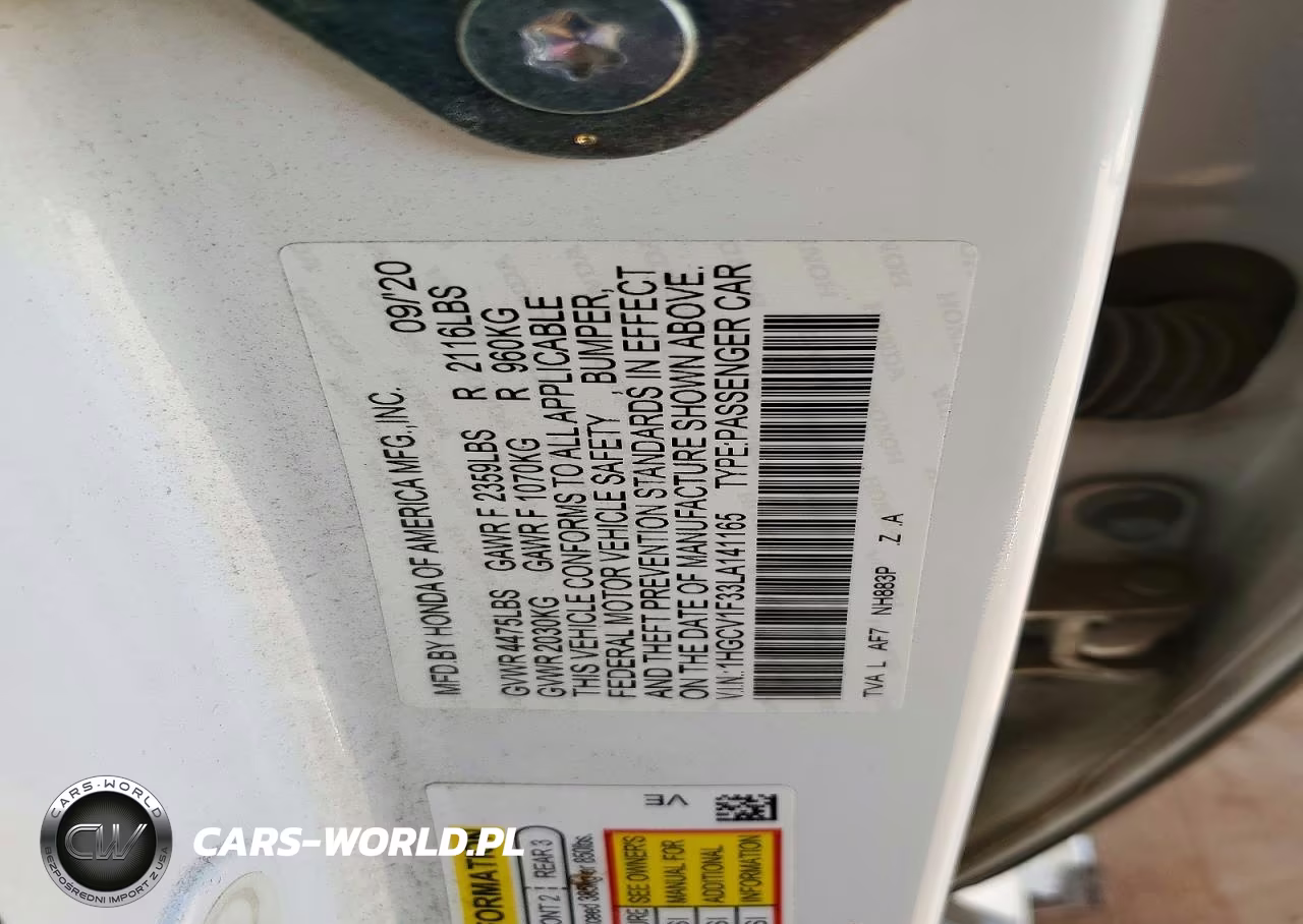 2020 Honda Accord Sport VIN:1HGCV1F33LA141165 - 12