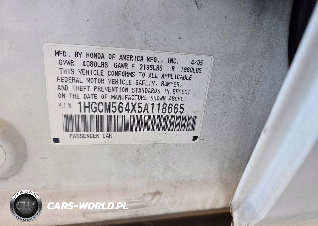 2005 Honda Accord Lx VIN:1HGCM564X5A118665 - 13