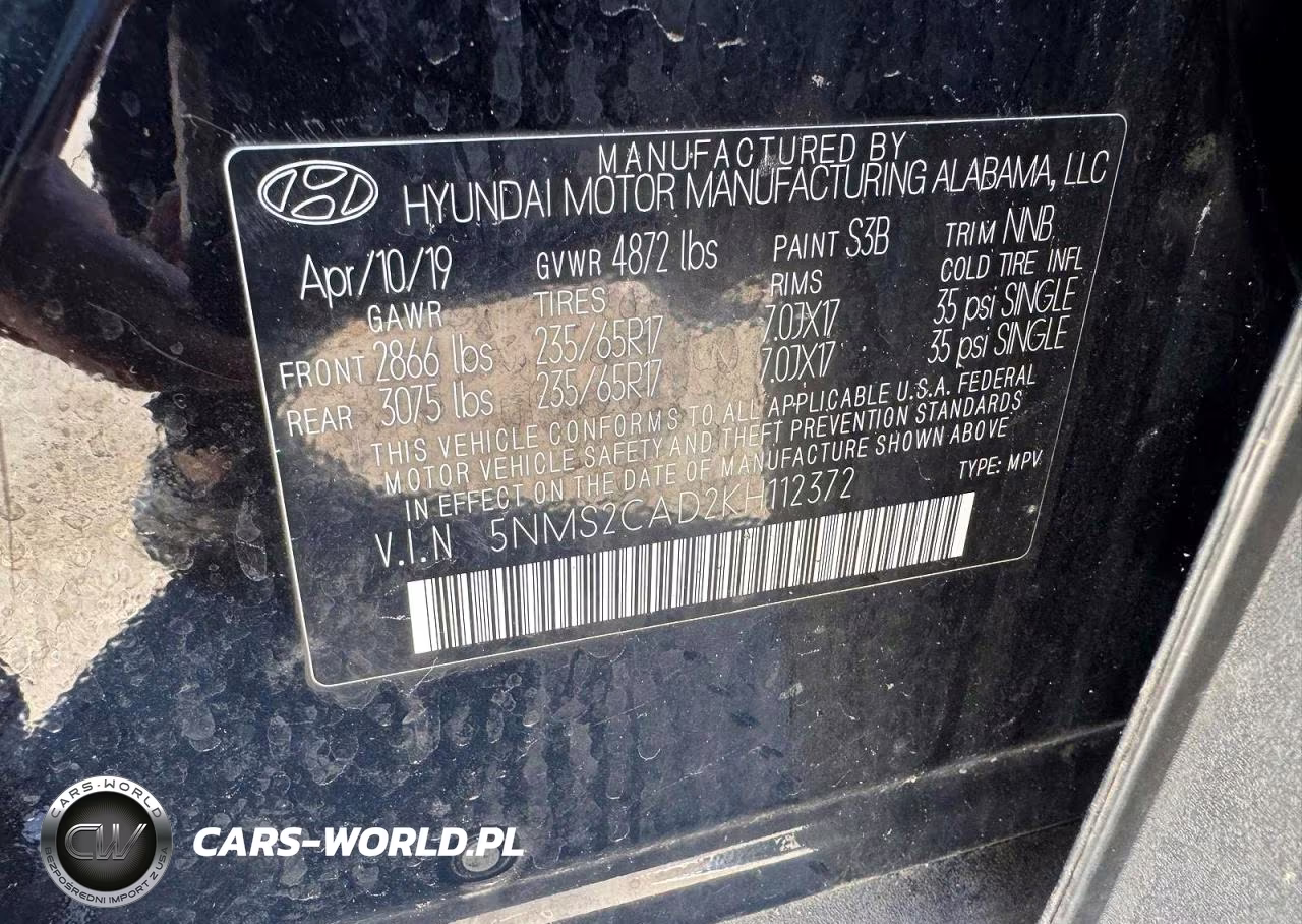 2019 Hyundai Santa Fe Se VIN:5NMS2CAD2KH112372 - 12