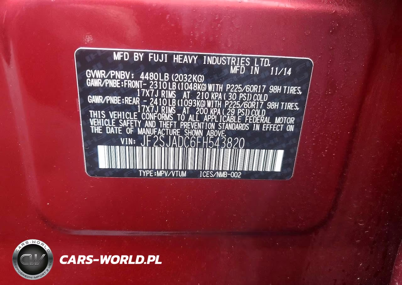 2015 Subaru Forester 2.5I Premium VIN:JF2SJADC6FH543820 - 12