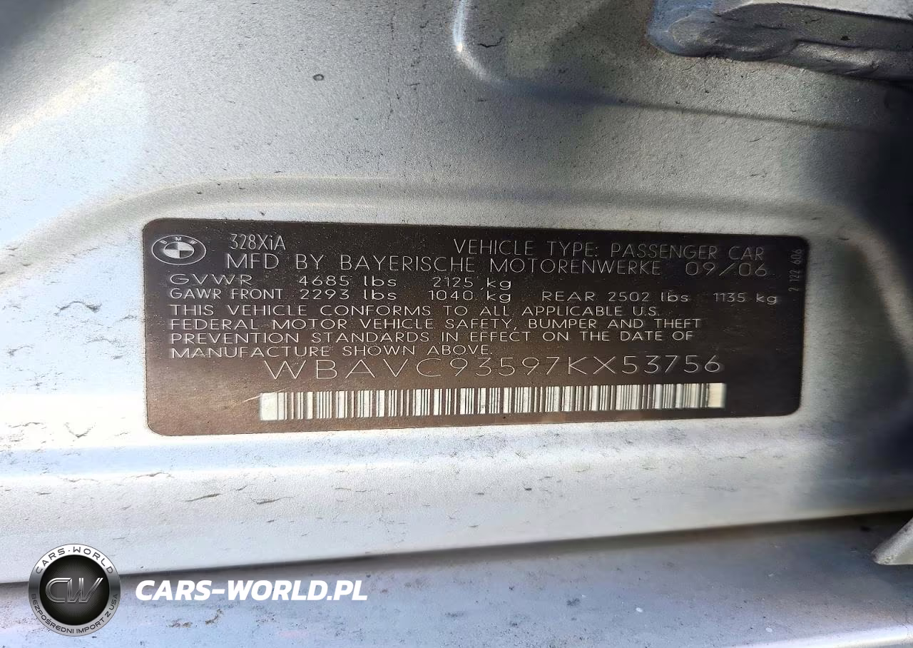 2007 BMW 328 Xi VIN:WBAVC93597KX53756 - 12