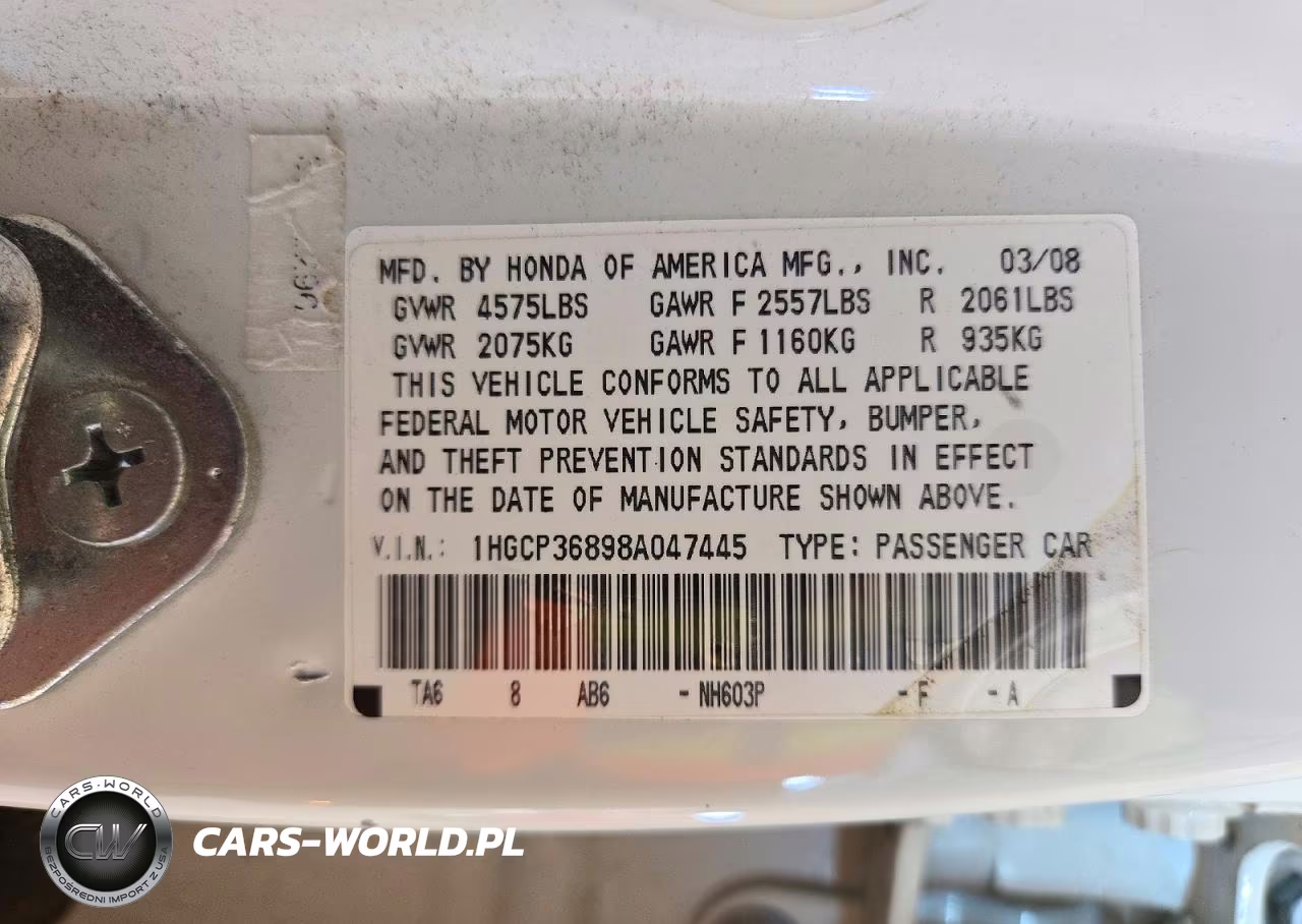 2008 Honda Accord Exl VIN:1HGCP36898A047445 - 12