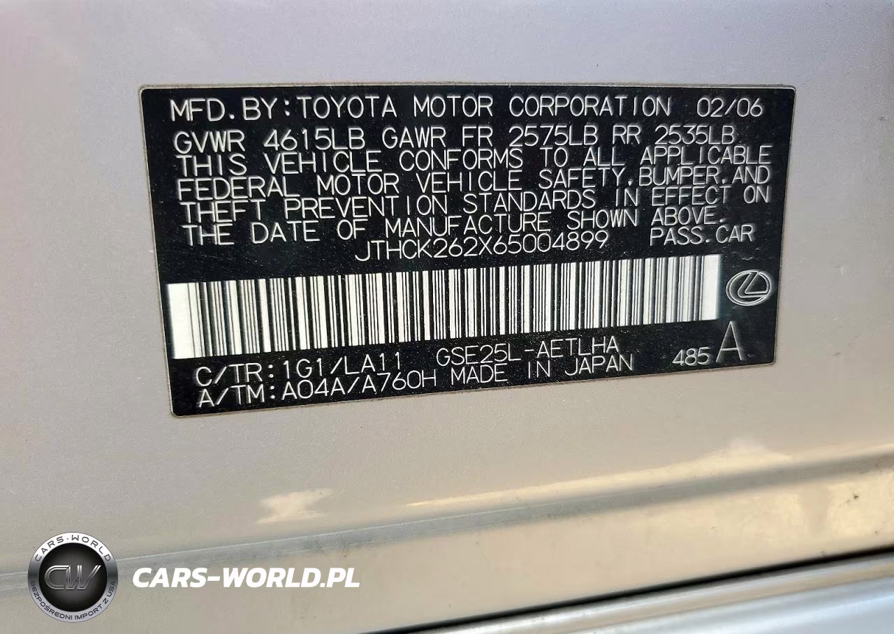 2006 Lexus Is 250 VIN:JTHCK262X65004899 - 12