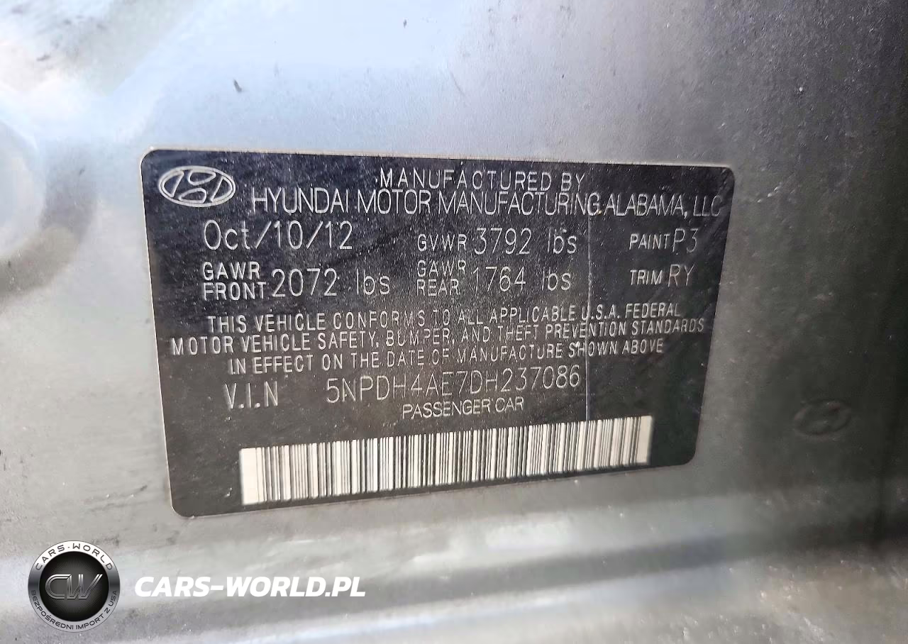 2013 Hyundai Elantra Limited VIN:5NPDH4AE7DH237086 - 12