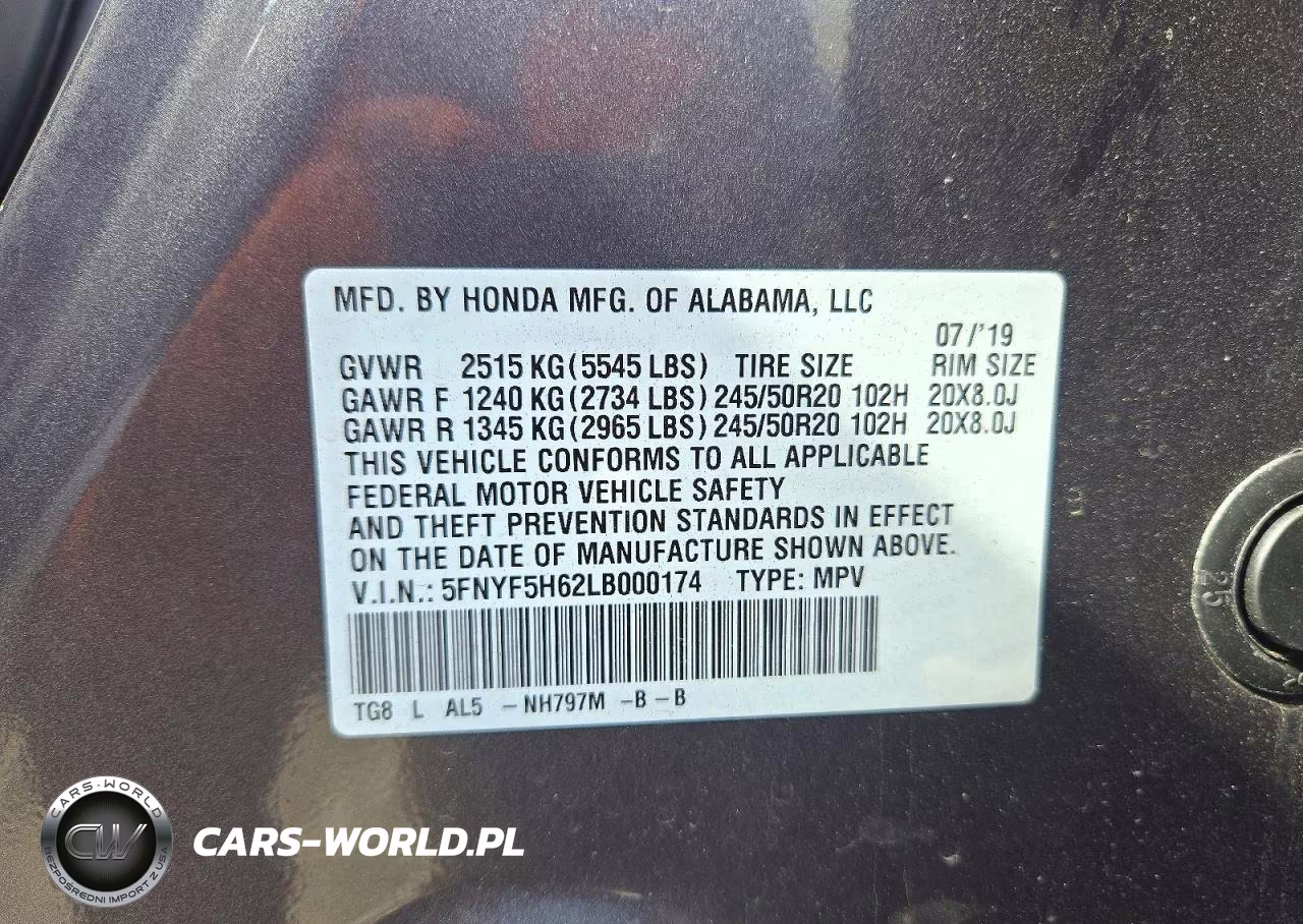2020 Honda Pilot Touring VIN:5FNYF5H62LB000174 - 13