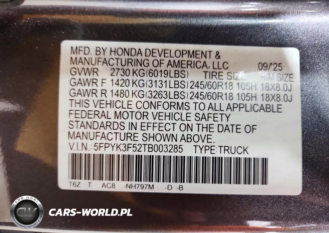 2026 Honda Ridgeline Rtl VIN:5FPYK3F52TB003285 - 13