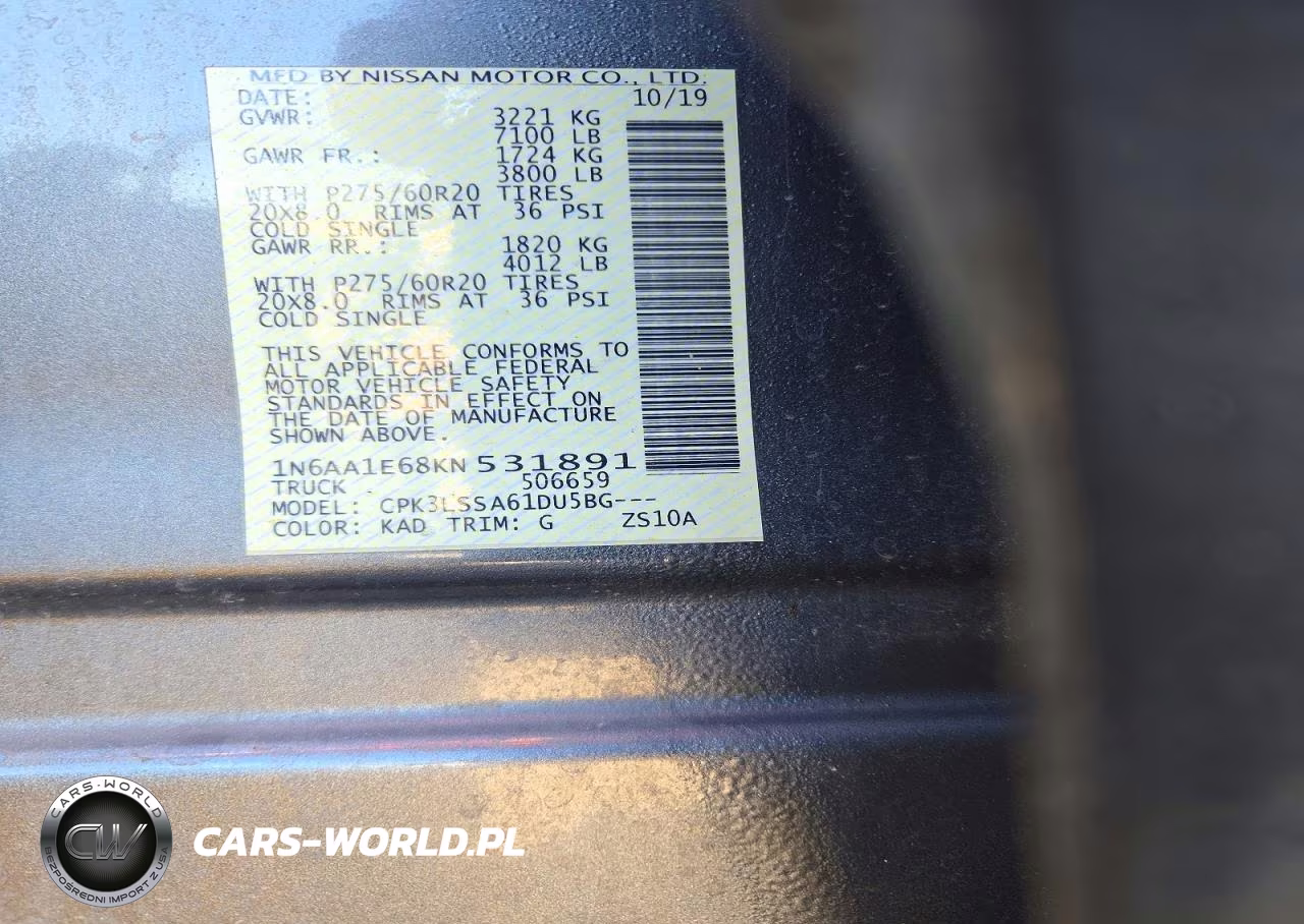 2019 Nissan Titan Sv VIN:1N6AA1E68KN531891 - 12