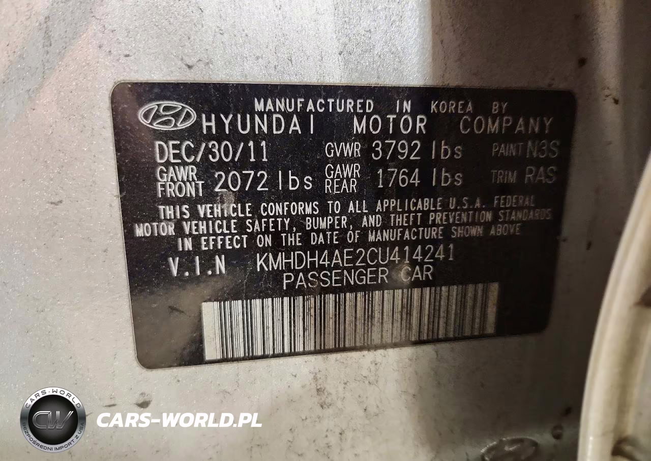 2012 Hyundai Elantra Gls VIN:KMHDH4AE2CU414241 - 13