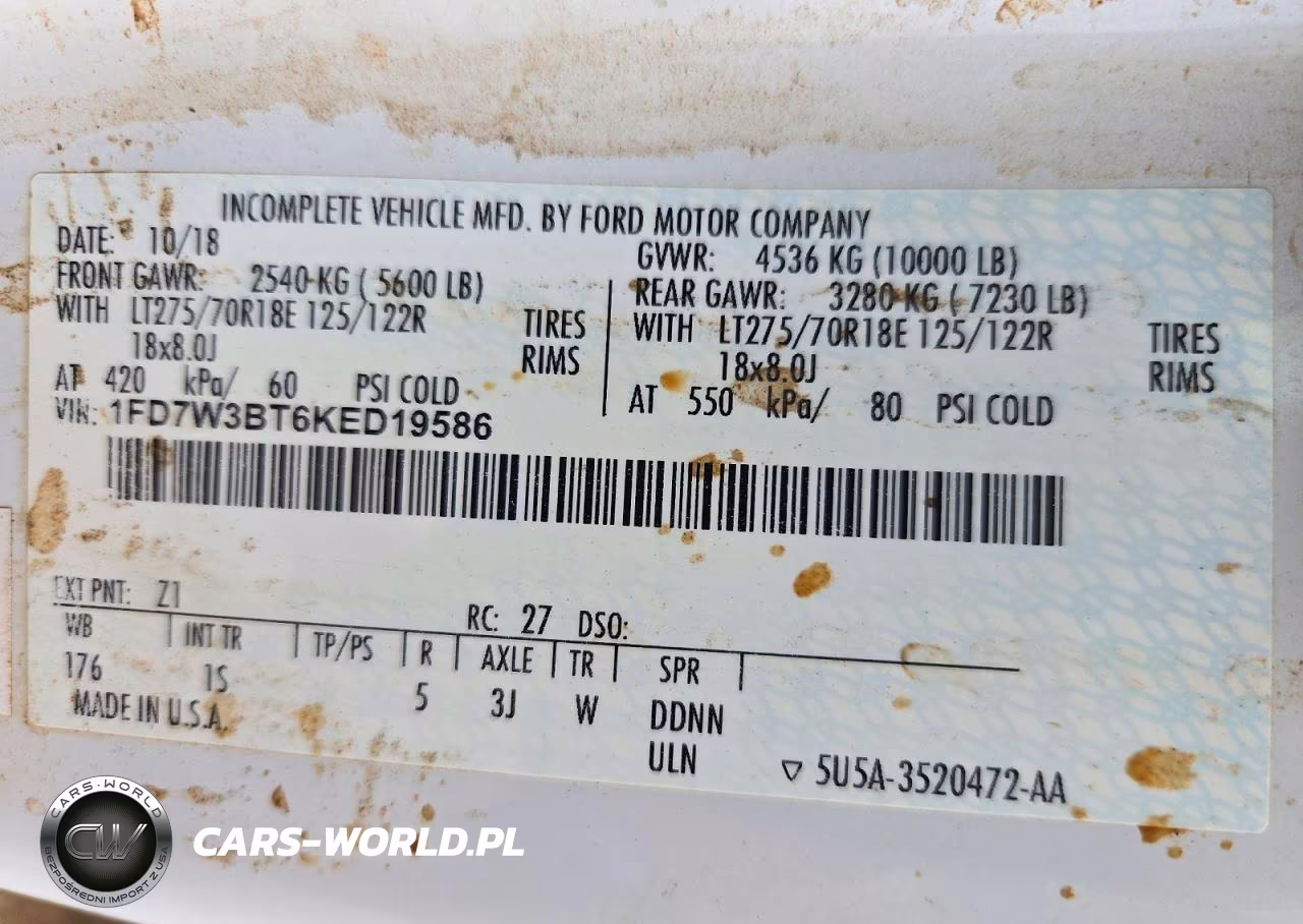 2019 Ford F350 Super Duty VIN:1FD7W3BT6KED19586 - 13