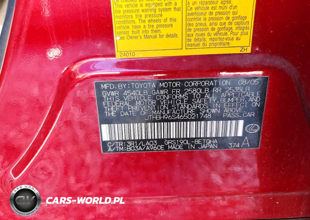 2006 Lexus Gs 300 VIN:JTHBH96S465021748 - 12