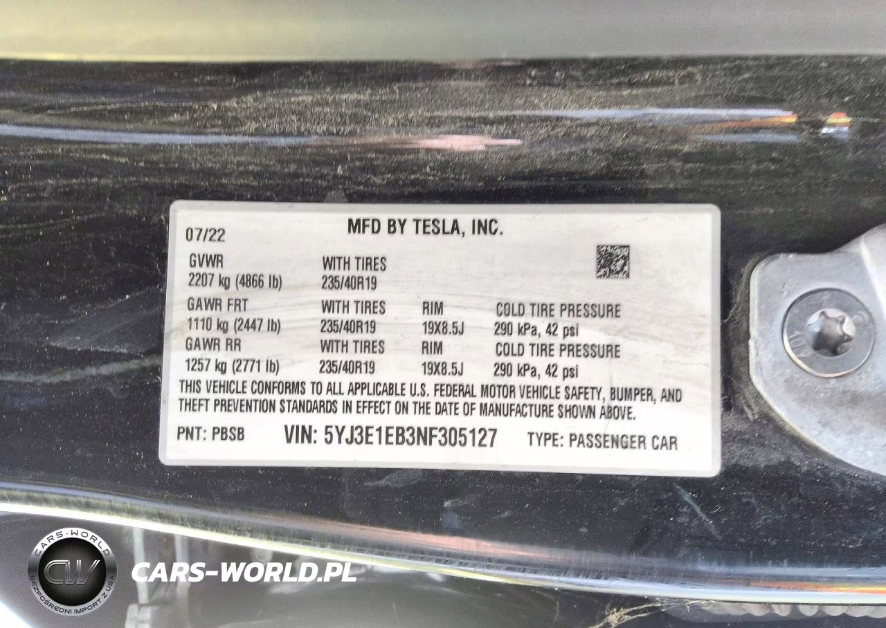 2022 Tesla Model 3 VIN:5YJ3E1EB3NF305127 - 12