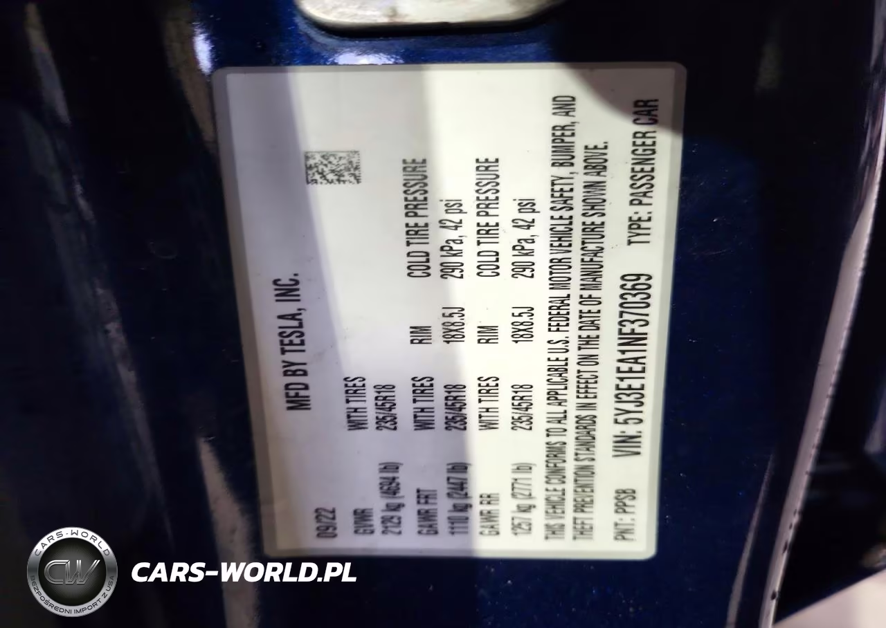 2022 Tesla Model 3 VIN:5YJ3E1EA1NF370369 - 12