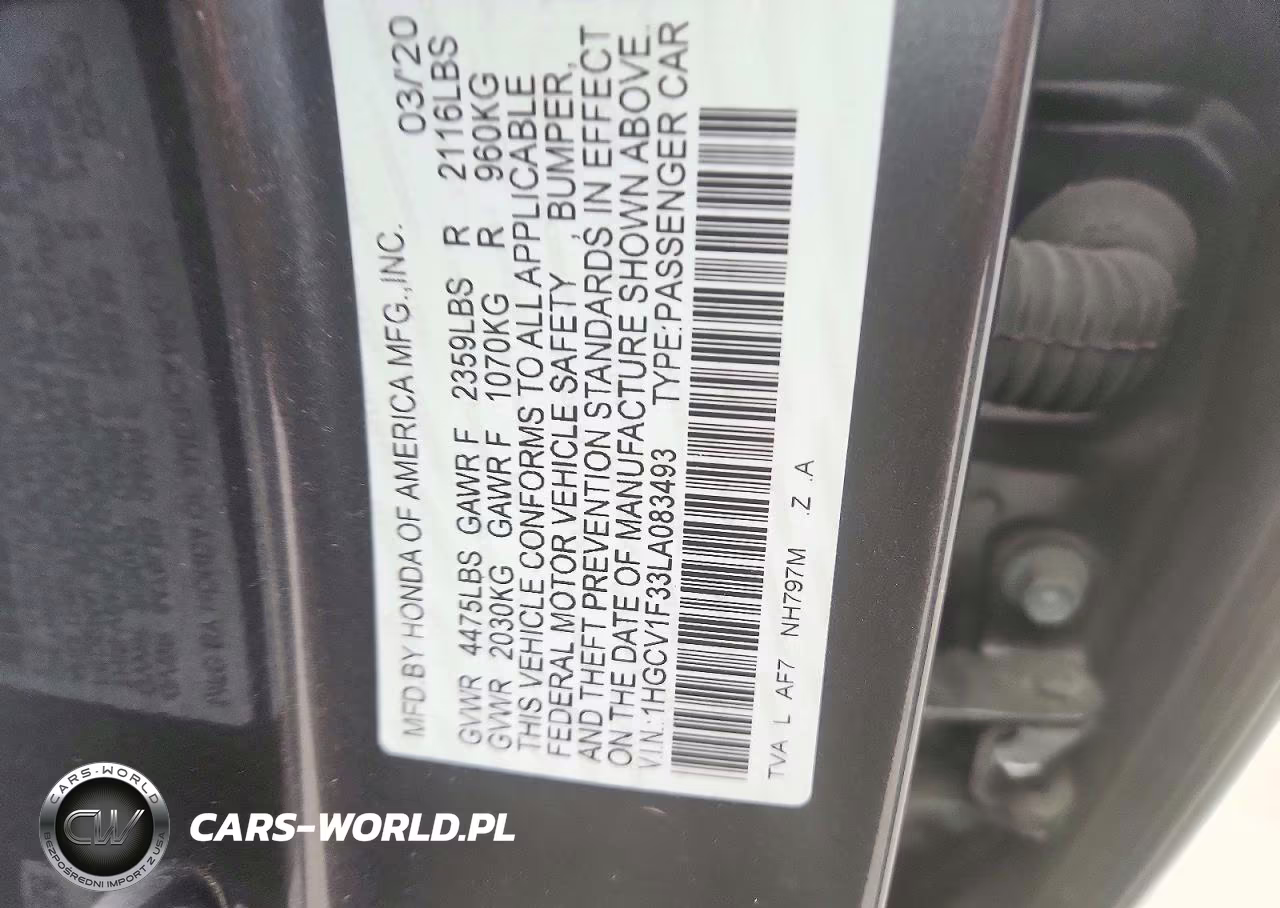 2020 Honda Accord Sport VIN:1HGCV1F33LA083493 - 12