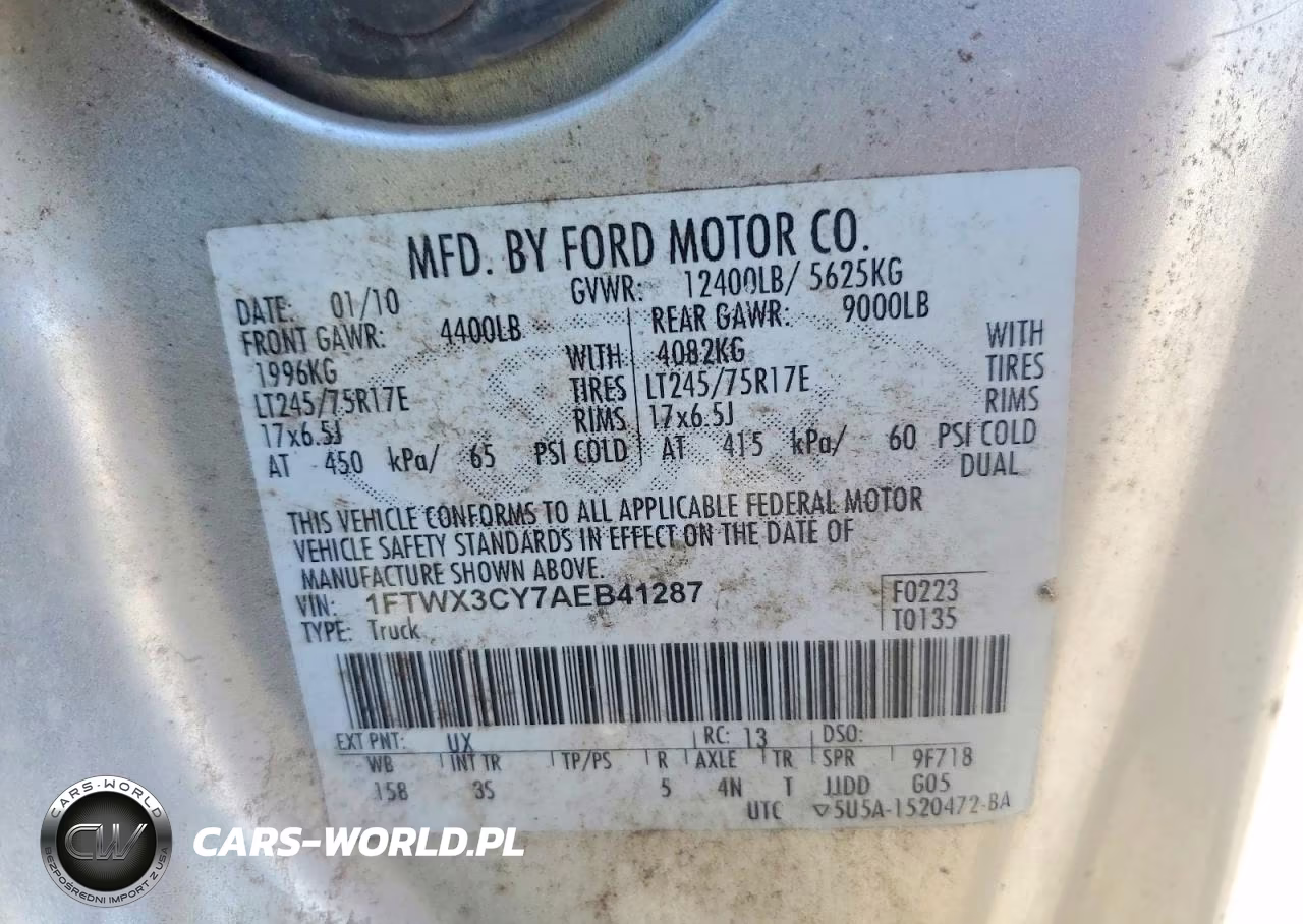 2010 Ford F350 Super Duty VIN:1FTWX3CY7AEB41287 - 12