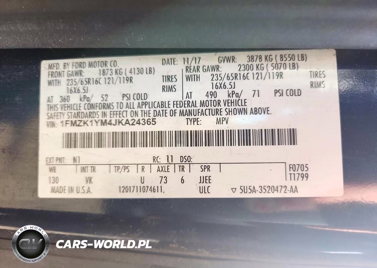 2018 Ford Transit T-150 VIN:1FMZK1YM4JKA24365 - 14